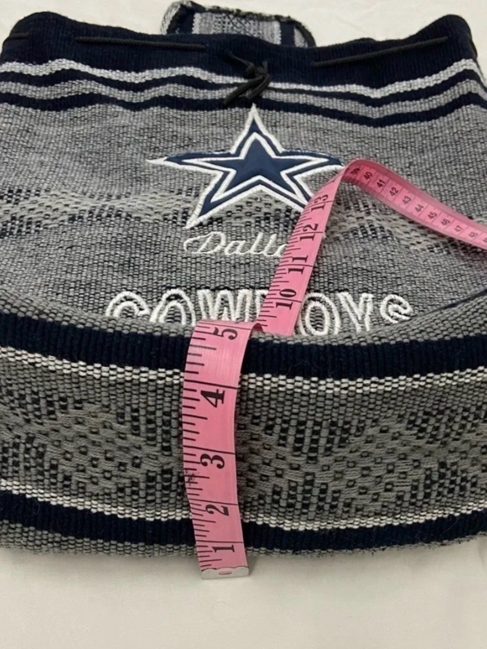 NFL Dallas Cowboys Knit Drawstring Backpack in Gray and Navy - Picture 4 of 6